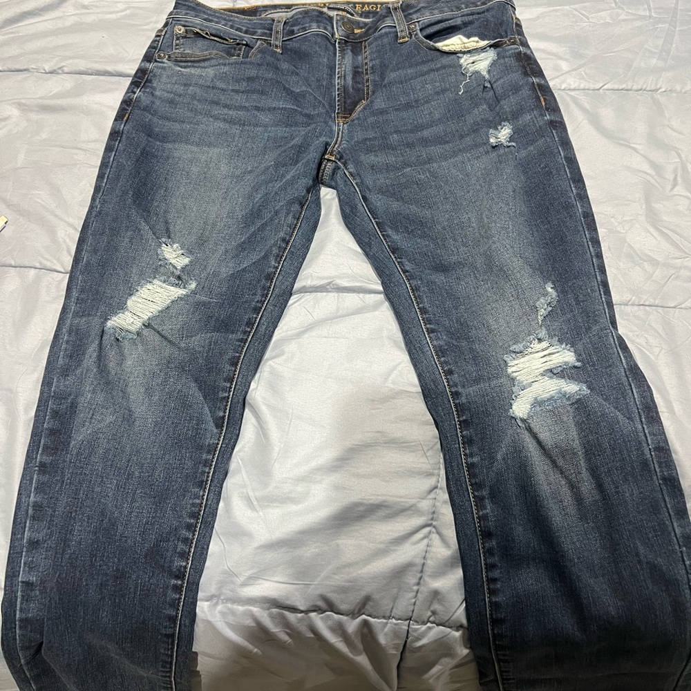Men’s American Eagle Outfitters Slim Straight Distressed Dark Blue Jeans